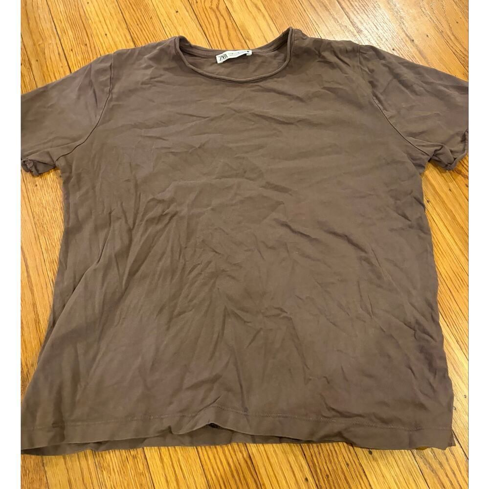 Zara Women’s Small Brown Short Sleeve Basic Tee Minimalist Casual Top